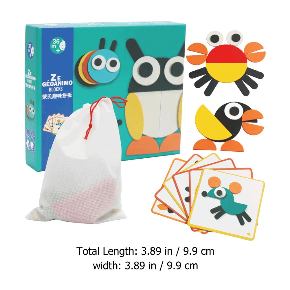 1 set 1 Set Geometric Tangram Puzzle Board Wooden Pattern Blocks For Kids Shape Recognition Preschool Learning Jigsaw Game