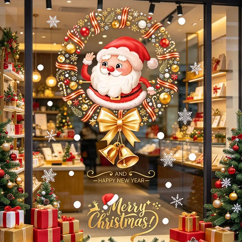 Window Door Christmas Glass Sticker Static Cling Decal PVC Material Holiday Party Atmosphere Decoration Festive Art Design Gift