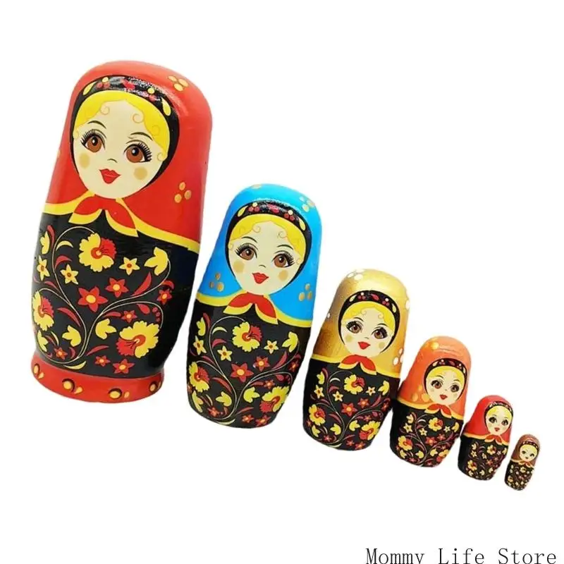 دمية التعشيش الروسية المكونة من 6 طبقات من الفن الشعبي الخشبي لعبة فتاة إبداعية تعليمية نشاط التراص دمية شخصية قابلة للجمع