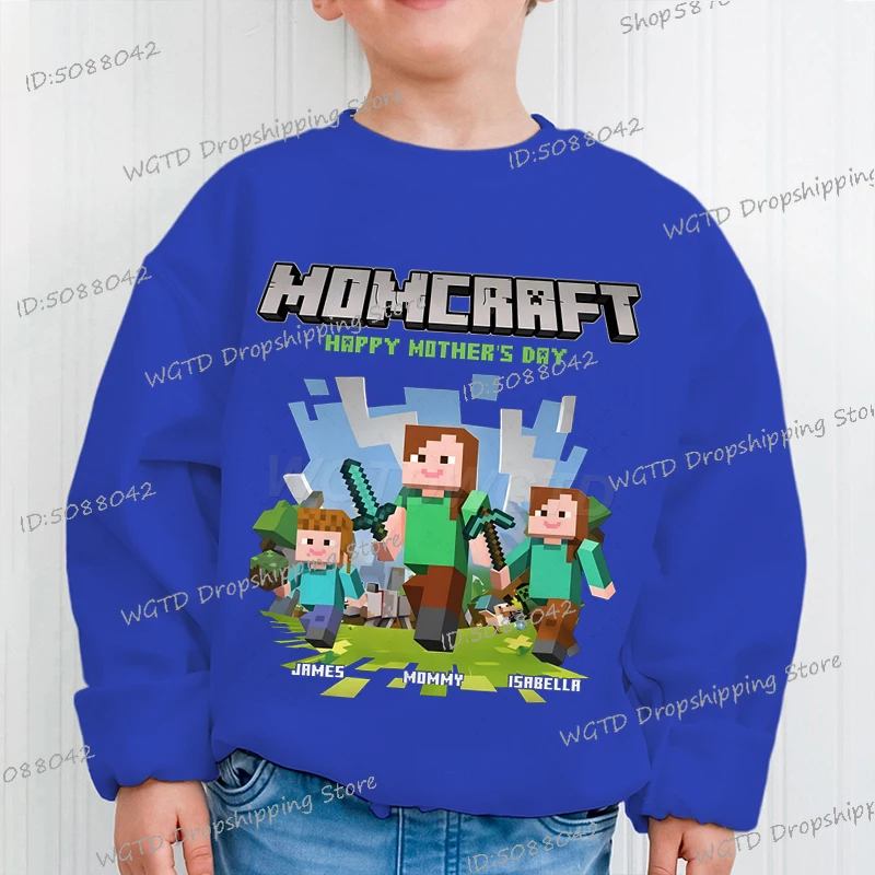 

Children Chicken Jockey Sweatshirts Anime Figure Momcraft Happy Mother's Day Sportswear Long Sleeve Games Boys Girls Pullover