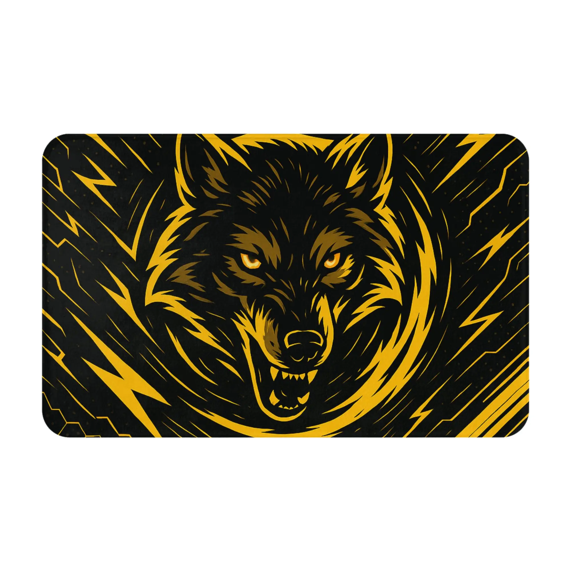 Golden Lightning Wolf Dark Street Print Non-slip Mat Bedroom  Entrance Doormat Floor Decor
