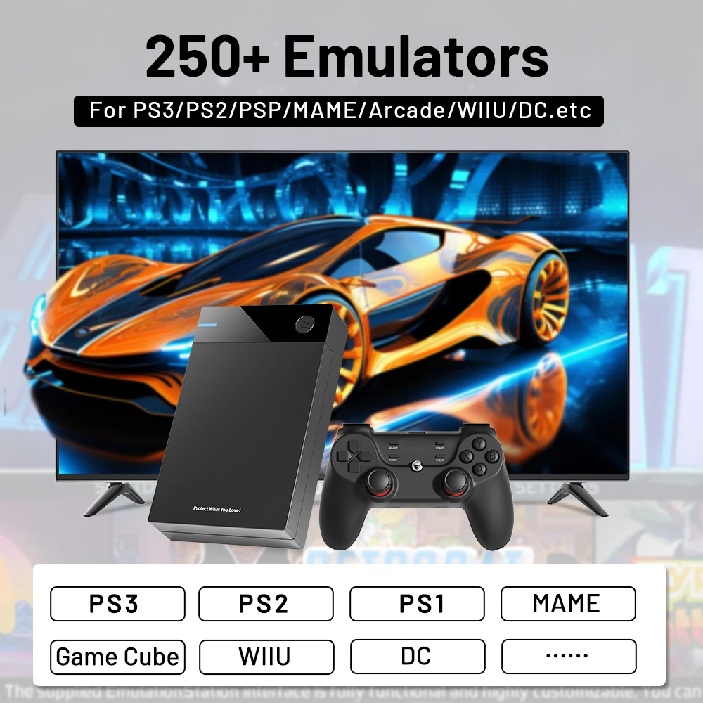 Super Console 12 TB Gaming-Festplatte mit Hyperspin Launchbox Retrobat Playnite mit 86000+ Retro-Videospielen für PS3/PS2/PS/WII/WIIU