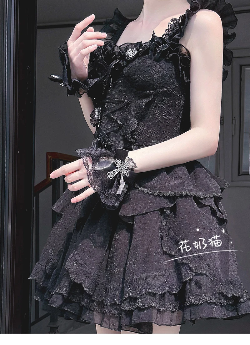 اليابانية الأصلية لوليتا الصليب كم المرأة YK2 الثقافية السوداء الحلو كول فتاة القوس الدانتيل تقليم غطاء للأكمام