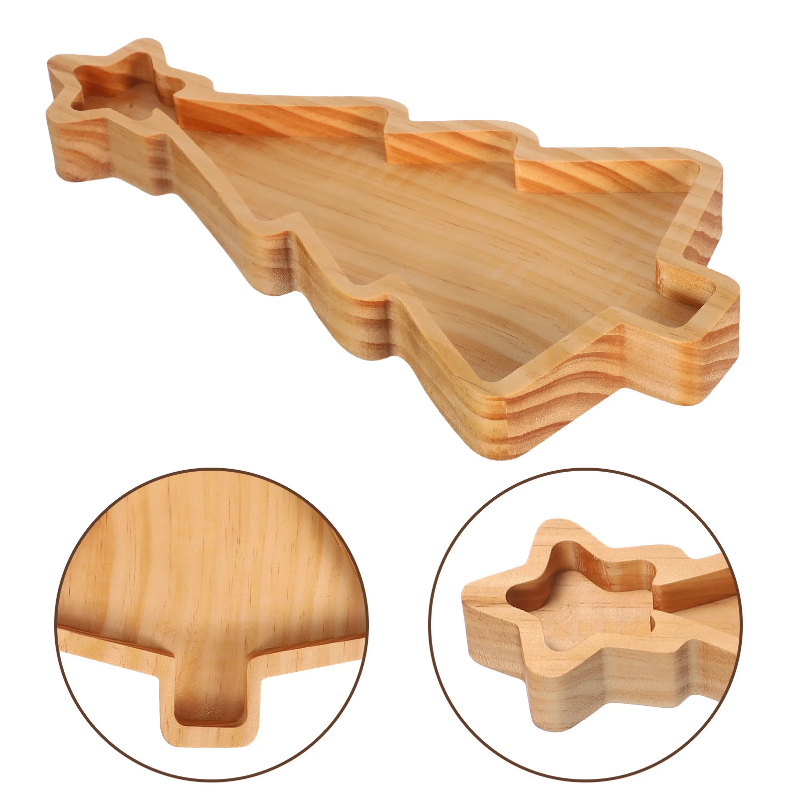 

Christmas Tree Shaped Serving Platter Natural Pinewood Wood Tray For Holiday Desserts Snacks Candy Appetizers Decorative