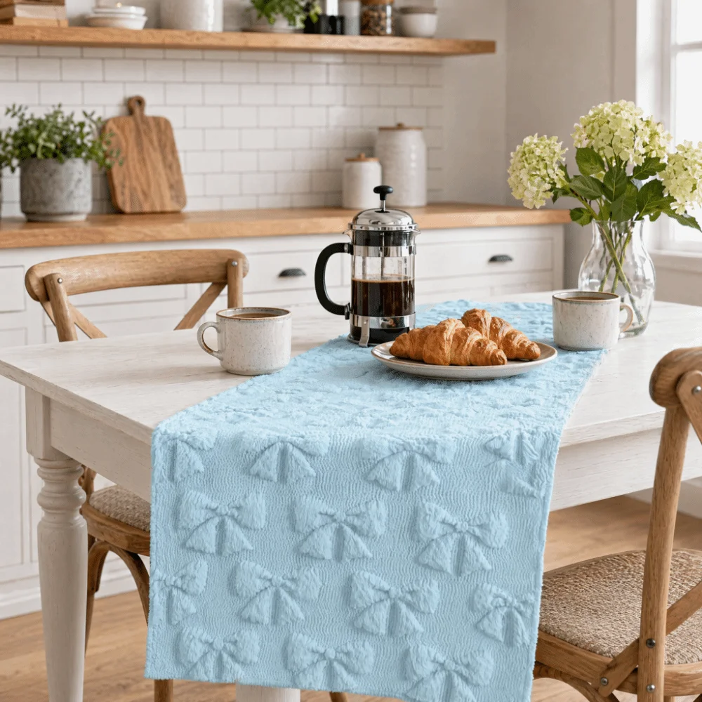 Comfortable Bow Table Runner Soft Texture 3d Tufting Dining Tablecloth Household Party Supplies Creative Restaurant Table Cover
