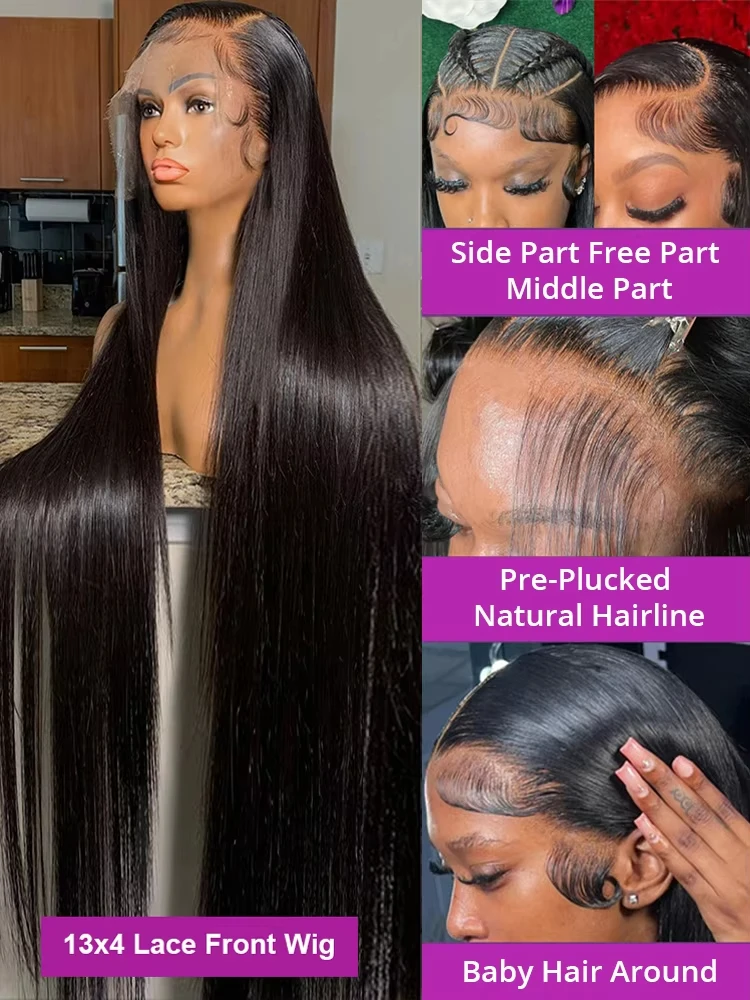30 40inch 13x4 13x6 Hd Lace Frontal Wig Human Hair Straight Wigs Black Wig 1b Human Hair 200% Density Lace Wigs For Woman image 3
