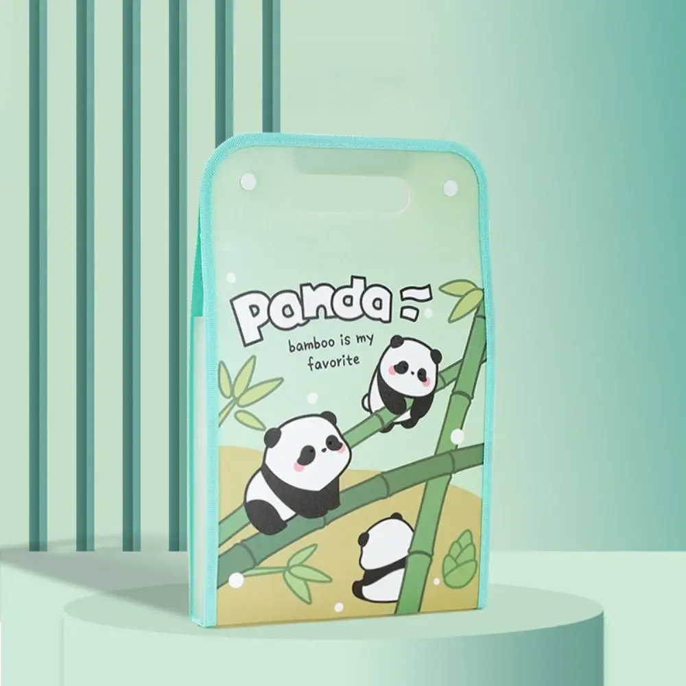 Panda Handheld A4 File Folder Multi-layer Cute Test Paper Storage Bag with Index Stickers Large Capacity Exam Paper Organizer