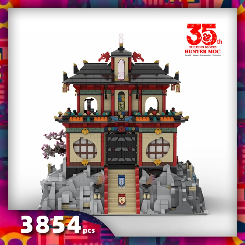 htmoc traditional temple house dragon city Chinese Architecture Building Blocks Model archway gateway Pavilion DIY Bricks Toys