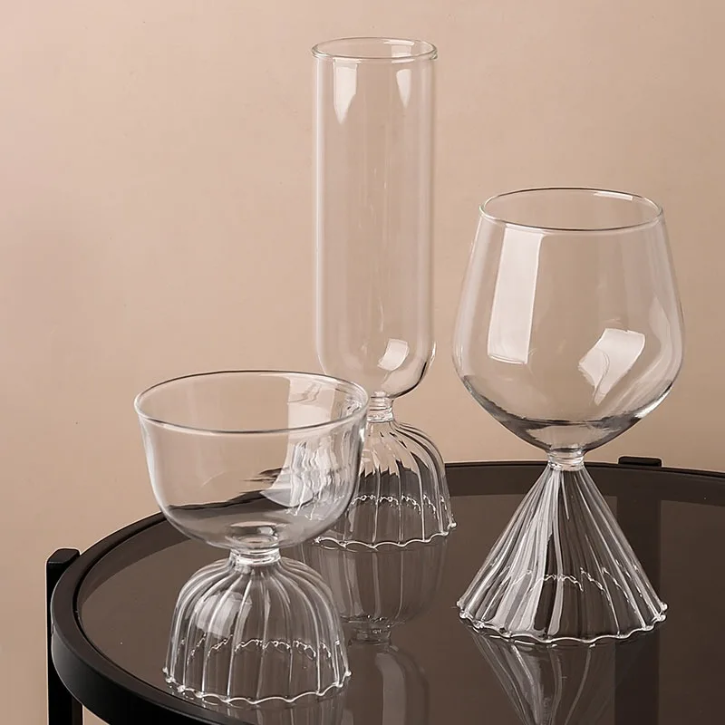Transparent Stemmed Glass Cup Highball Wine and Champagne Goblet, Elegant Cocktail and Dessert Glass for Party Home Bar