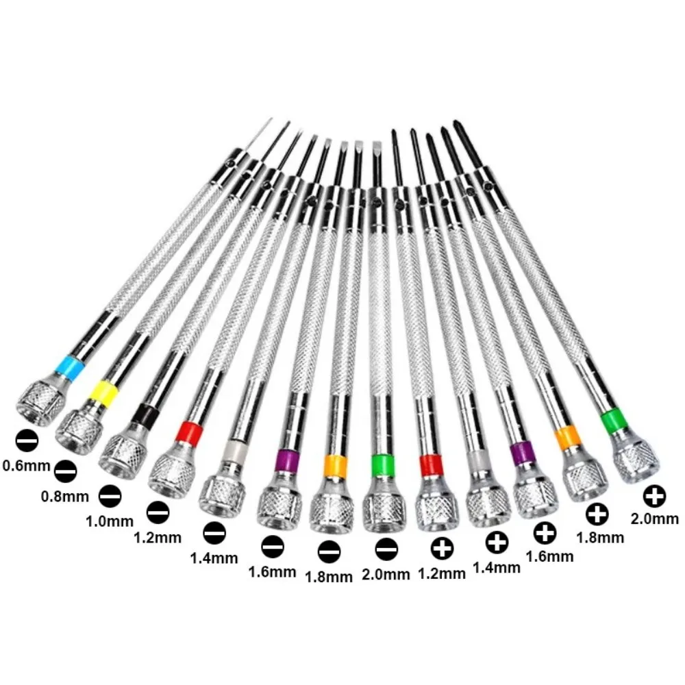 1/13pcs Precision Screwdriver 0.6-2.0mm Flat and Cross Screwdriver Set High Hardness Steel 13 Specifications Watch Repair Tool