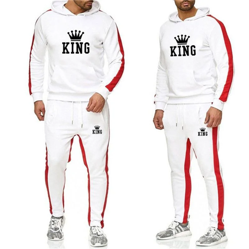 Hot Fashion Fall and Winter Men\'s KING Print Sports Hoodie Set Casual sweatshirt Set Gym Set Sports Hoodie + Jogging Pants