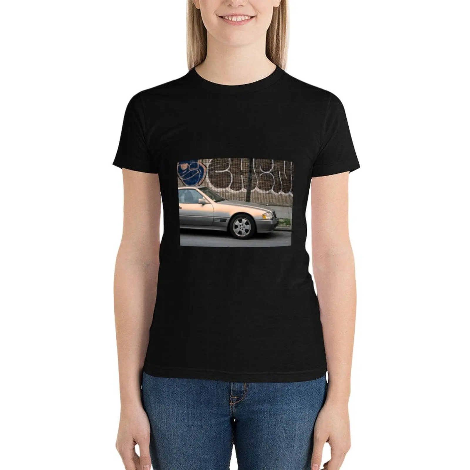 Car in Brooklyn before graffiti (photography) T-Shirt plus size tops graphics hippie clothes t-shirt dress for Women long