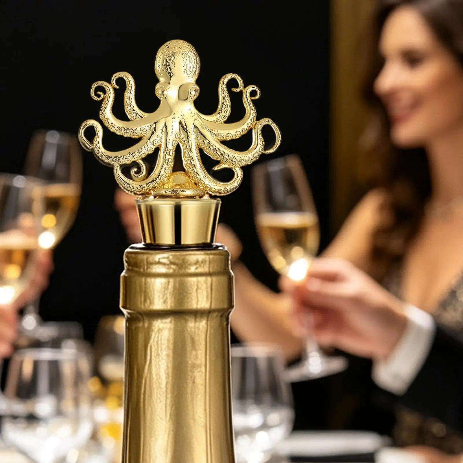Funny Octopus Wine Stopper Metal Airtight Reusable Bottle Sealer Kitchen Bar Party Accessory for Holiday Wedding Housewarming