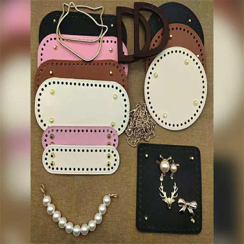 Fondo de bolso de cuero hecho a mano, bolsa de fondo redondo ovalado, accesorios para bolsos de punto, bolsos cruzados