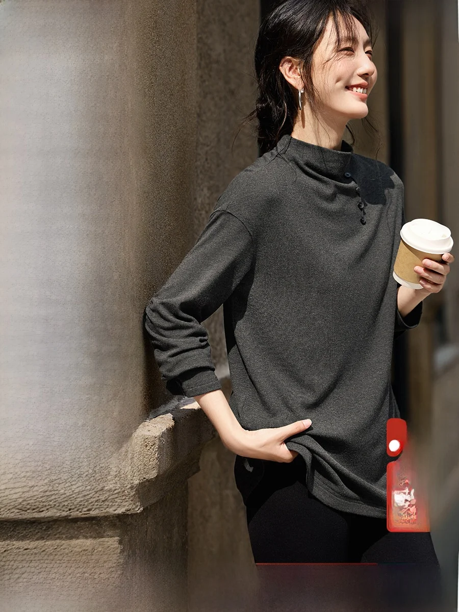 

Women's Fce Lined Loose Fit High Ne Base irt Casual Sle Long Sve Knitted Top Slimming Effect Autumn Winter Faion