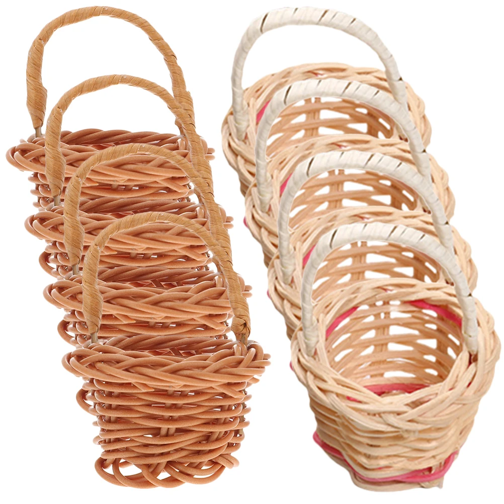 

8 Pcs Mini Hand Basket Tiny Woven Baskets Small Candy Basket with Handle Coffee White Kids Toy Home Decor Photo Prop Storage