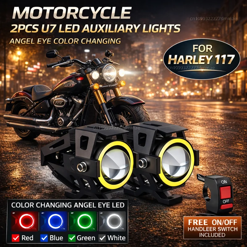 Waterproof Motorcycle LED Headlight 3000LMW U7 Motorbike LED Driving Fog Spot Light with Switch For Harley Softail Low Rider ST