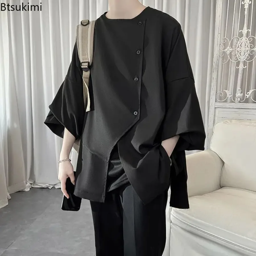 New Men's Chinese Style Short Sleeve Shirt Summer Male Loose Fit Seven Quarter Sleeve Casual Top Vintage Fashion Men Clothing
