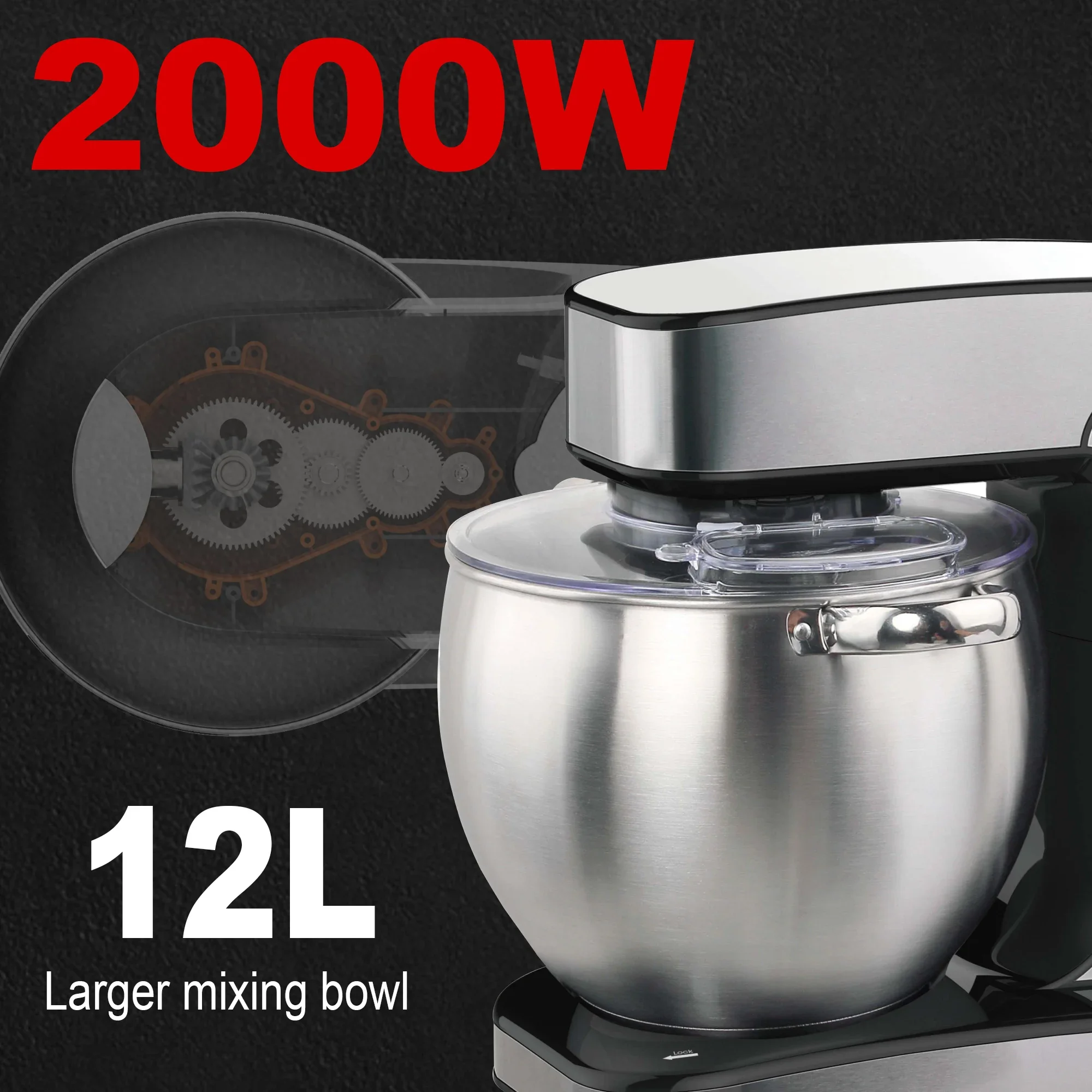 with Dough Hook, Whisk & Blender, Food Blender for Baking, Cake & Cook,Electric Kitchen Mixer, Stainless Steel Bowl
