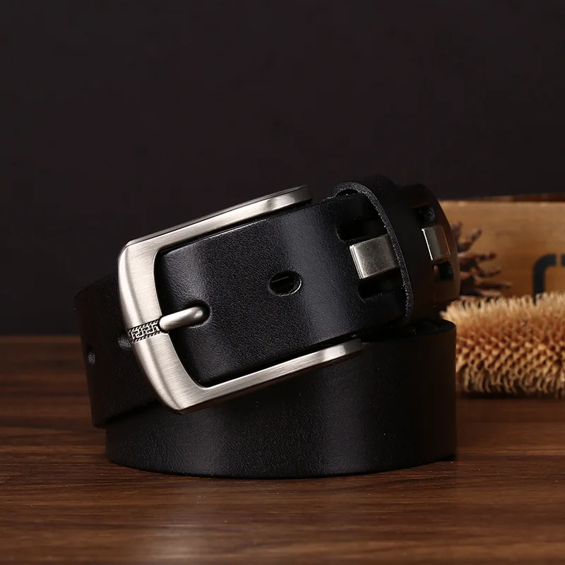 Top Grain Genuine Leather Belt for Men Casual Mid-Young Pure Leisure New Style Buckle Waist Belt for Pants Alloy Clasp Business