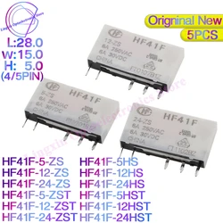 5Pcs new original HF relays HF41F-005-ZS HF41F-012-ZS HF41F-024-ZS HF41F 5V 12V 24V ZS ZST HS HST 5Pin 6A 41F-1Z-C2-1 relay base