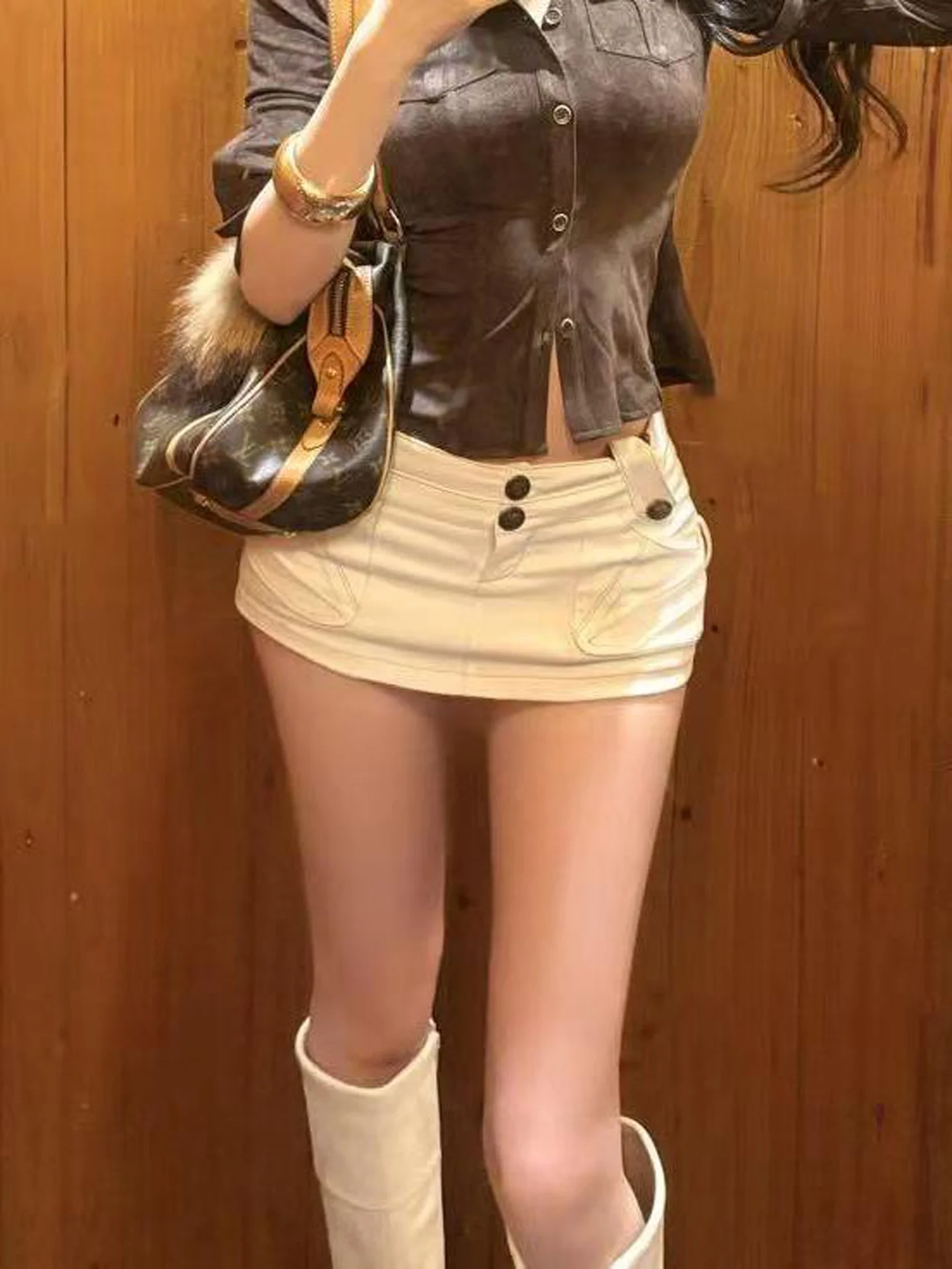 American Style Retro Washed Button Design Super Short Denim Skirt Women's Autumn Spicy Slimming Wide Leg Half Skirt