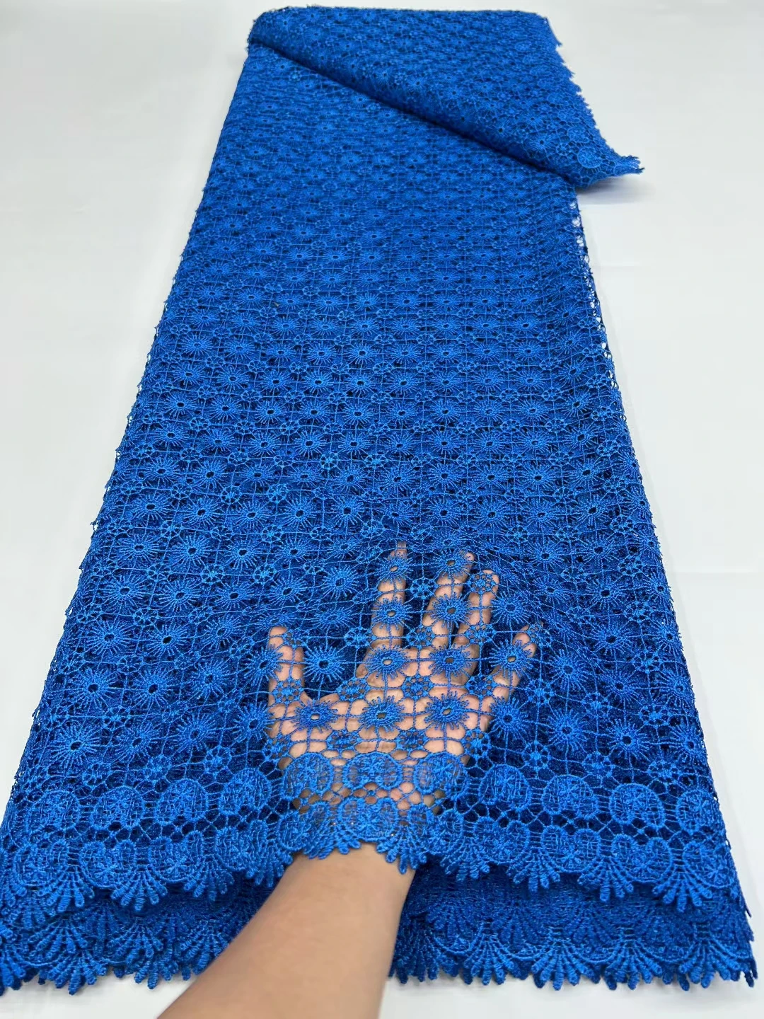 

LRFG74 Royal blue!Most popular design African water soluble lace fabric,new arrival embroidered guipure cord lace for lady dress