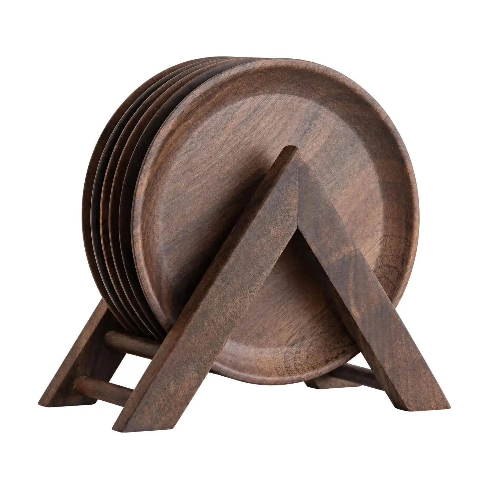 Thick Walnut Wood Insulated Coaster with Raised Rim for Spill Control Storage Stand Included for Tea Area