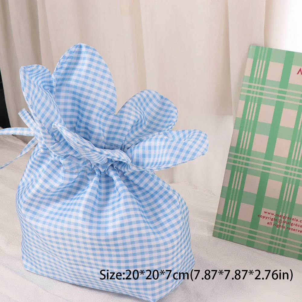 

Lightweight Korean Style Plaid Drawstring Bag Cute Printing Small Crossbody Bag Portable Large Capacity Flower Handbag Vacation