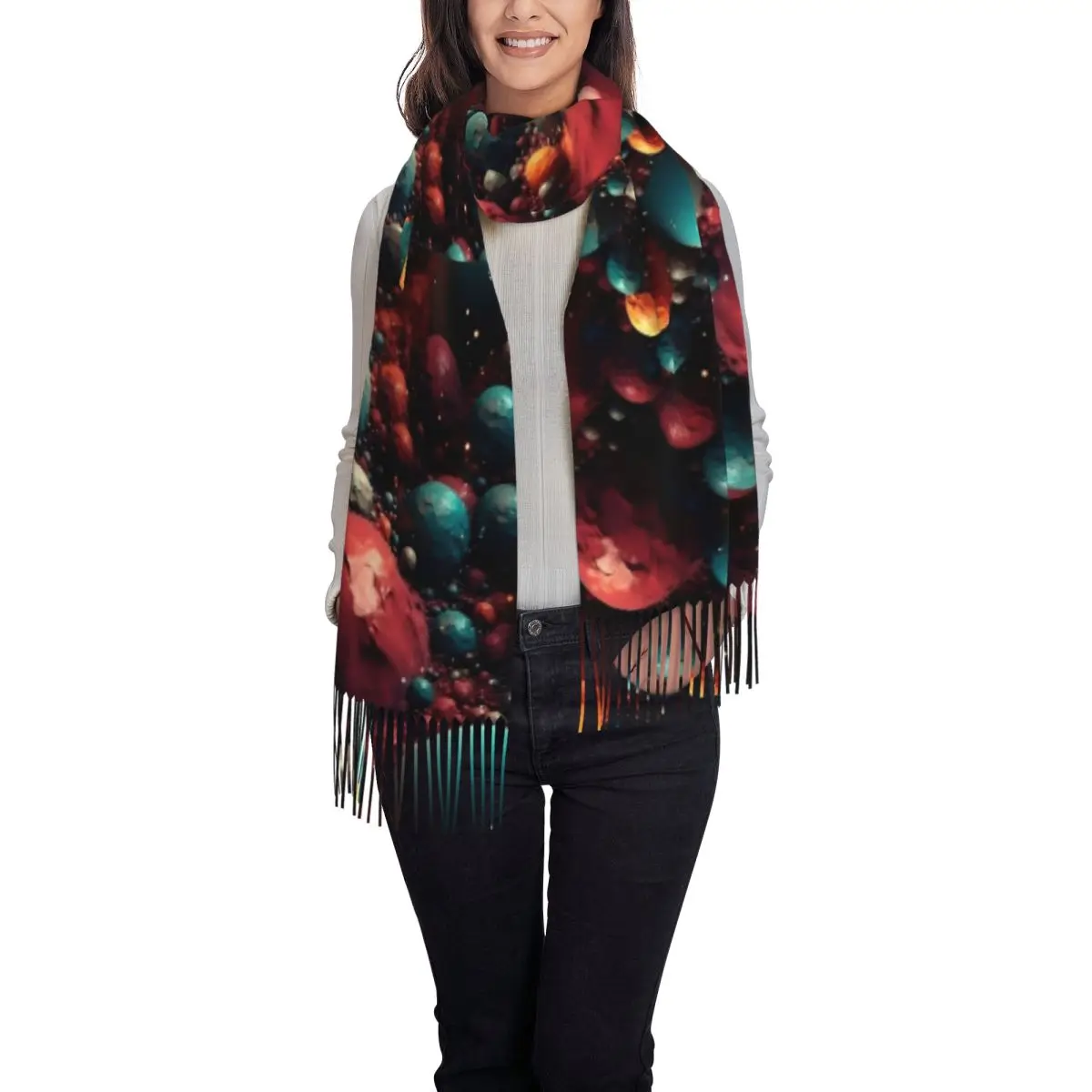 アウトドアスカーフ冬の惑星と星の群れパターン宇宙テーマショールとラップカスタムスカーフ男性女性帽子スカーフ