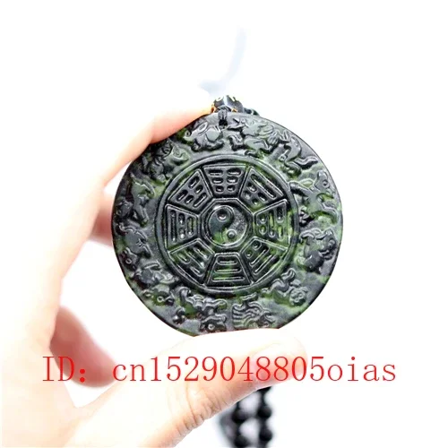 

Natural Black Chinese Jade Zodiac Pendant Beads Necklace Charm Jewelry Obsidian Carved Tai Chi Gossip Amulet Gifts for Men