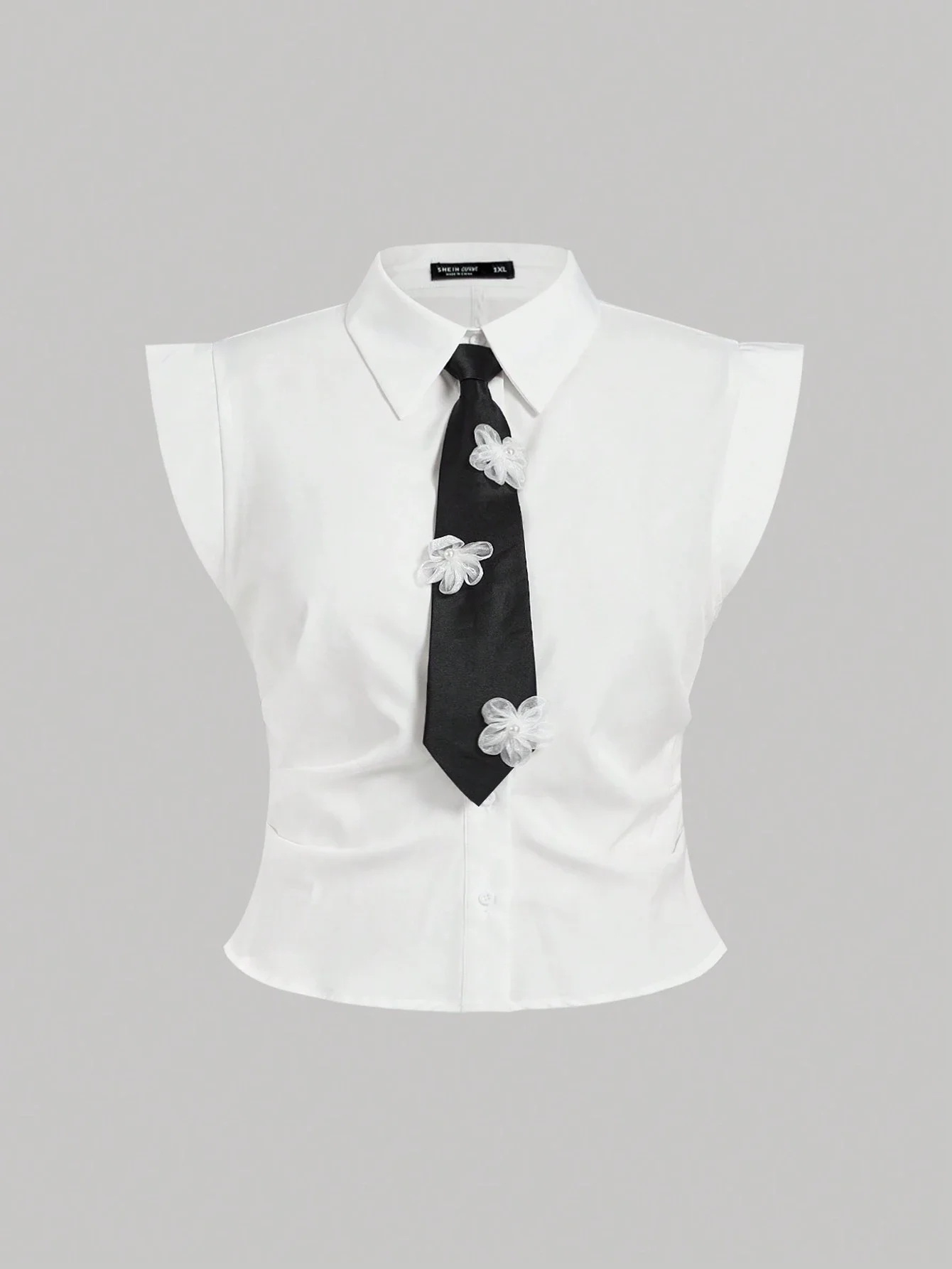 

Белая блузка без рукавов с цветочным декором на завязках для офиса, вечеринки, лета