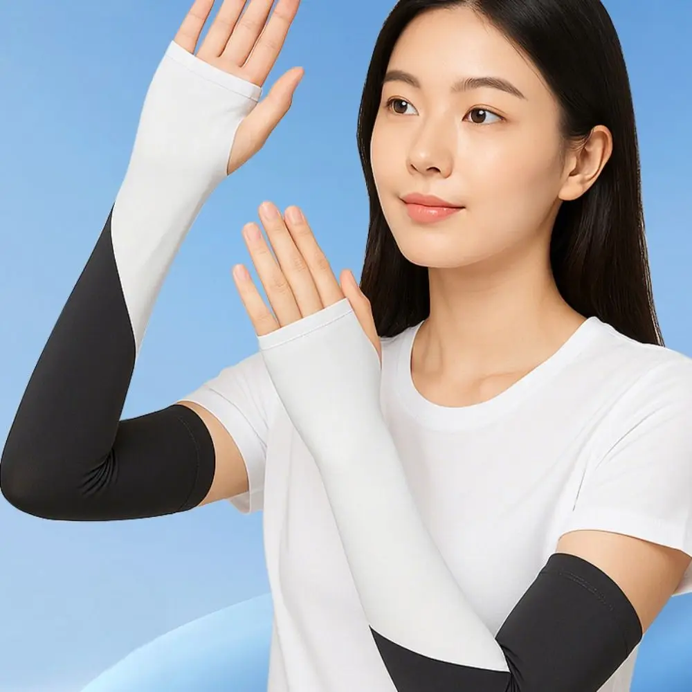

Thin Half Finger Ice Sleeves Two Fingers with Exposed Sun Protection Summer Long Arm Covers Letter Label Polyester