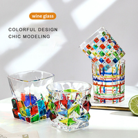 PINNY 300ML Stained Crystal Glasses Unusual Glass Cups Aesthetic European Style Vintage Glassware