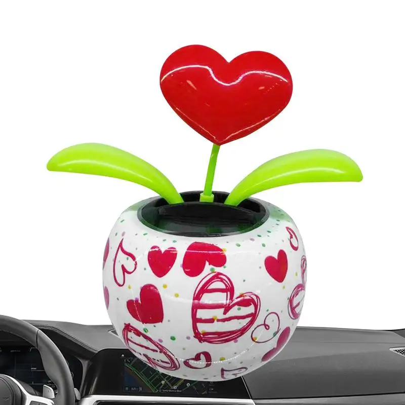 Red heart-shape Solar Powered Dancing Flower Exquisite Design Apples Blossom Solar Automatic Swing Sun Flower Decoration For Car