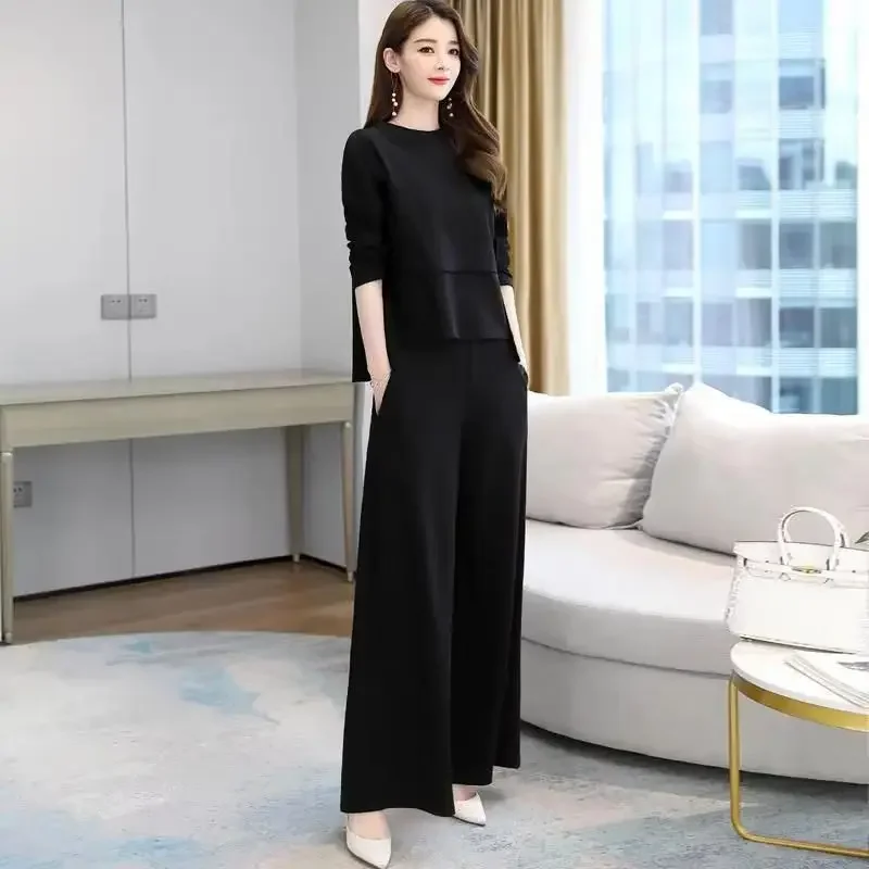 

Women's Plus Size Clothing Casual Matching Sets 2025 Spring Summer New Korean Crop Top Wide Leg Pants 2 Two Peice Suit for Women