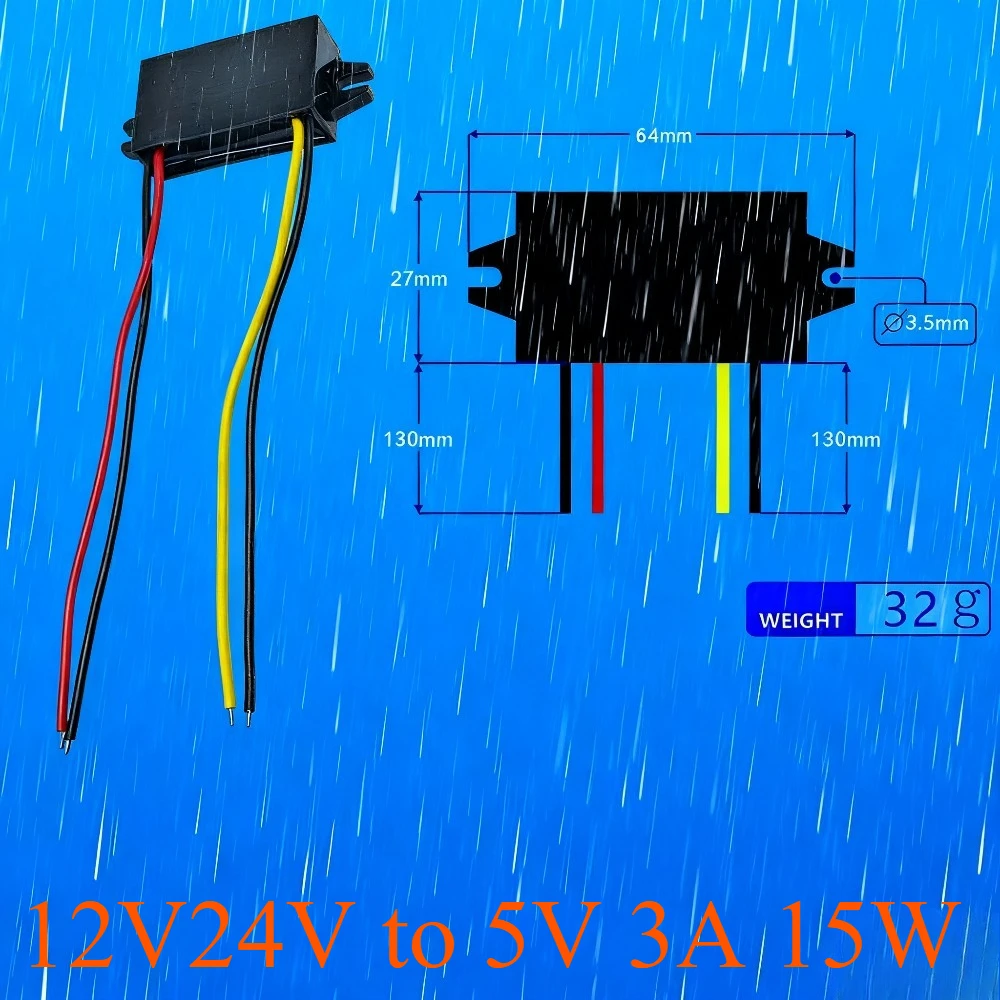 

12V to 5V 3A 15W Car Power DC-DC Converter Micro Mini USB Step Down Voltage Power Supply Output Adapter with Reverse Protection