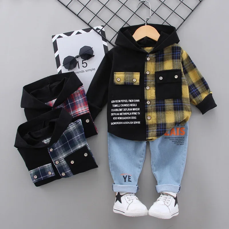 New Spring Autumn Baby Clothes Suit Children Boys Casual Plaid Hoodies Pants 2Pcs/Sets Toddler Costume Infant Kids Tracksuits