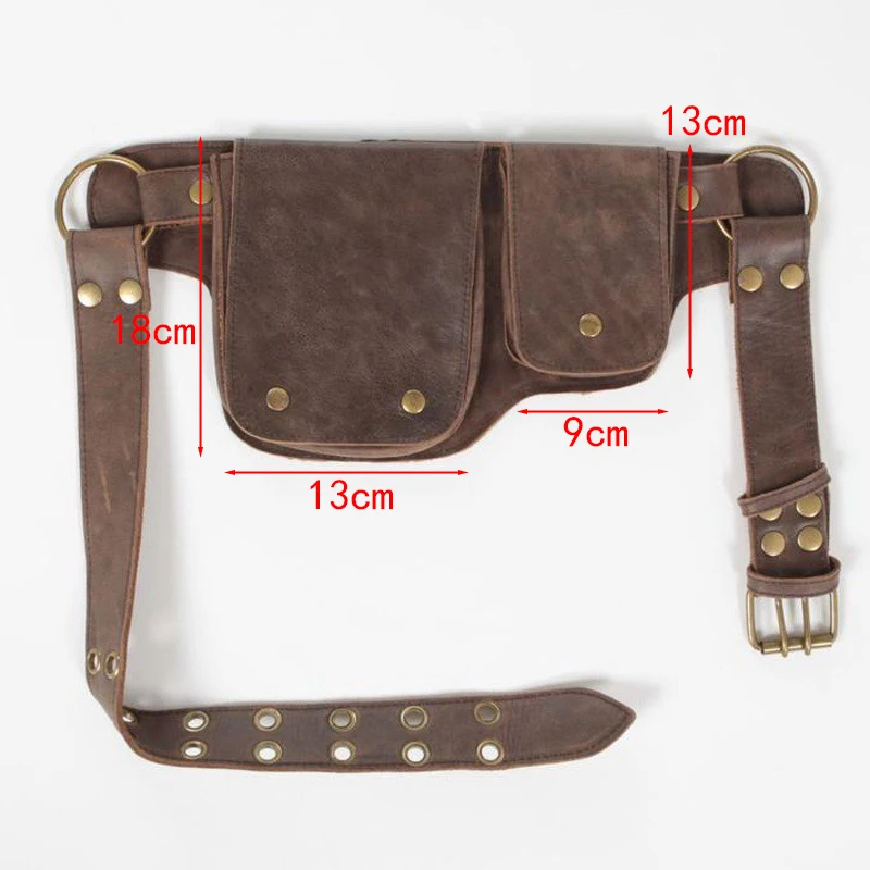 Women\'s Medieval Punk Waist Bag Steampunk Pu Leather Motorcycle Style Hip Belt Bag Retro Outdoor Sports Adjustable Fanny Pack