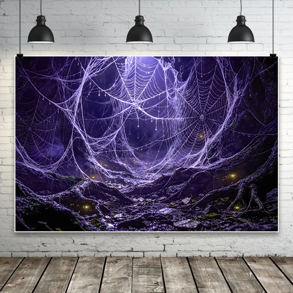 Yeele Photography Backdrop Halloween Night Gloomy Black Hole Forest Spider Web Decoration Family Party Banner Shooting Props