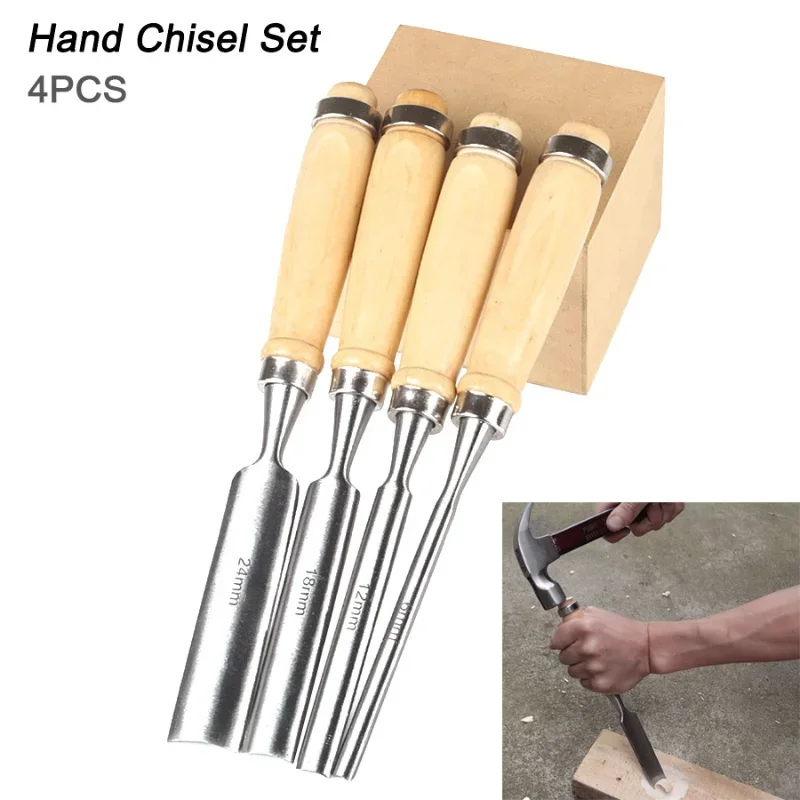 4PCS Semi-Circular Woodworking Chisel Set Carving Chrome Vanadium Steel Carpenter Wood Carving Gouge Chisels Tool