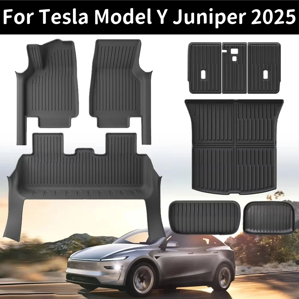 

For New Tesla Model Y Juniper 2025+TPE Floor Mats With Door Sill Protector, All Weather Trunk Mats Floor Liner Backrest Mats