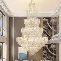 Luxury Multi-layer Crystal Chandelier Gold Grand Pendant Light  Duplex Villa Living Room Lighting Royal Home Decor Lamp