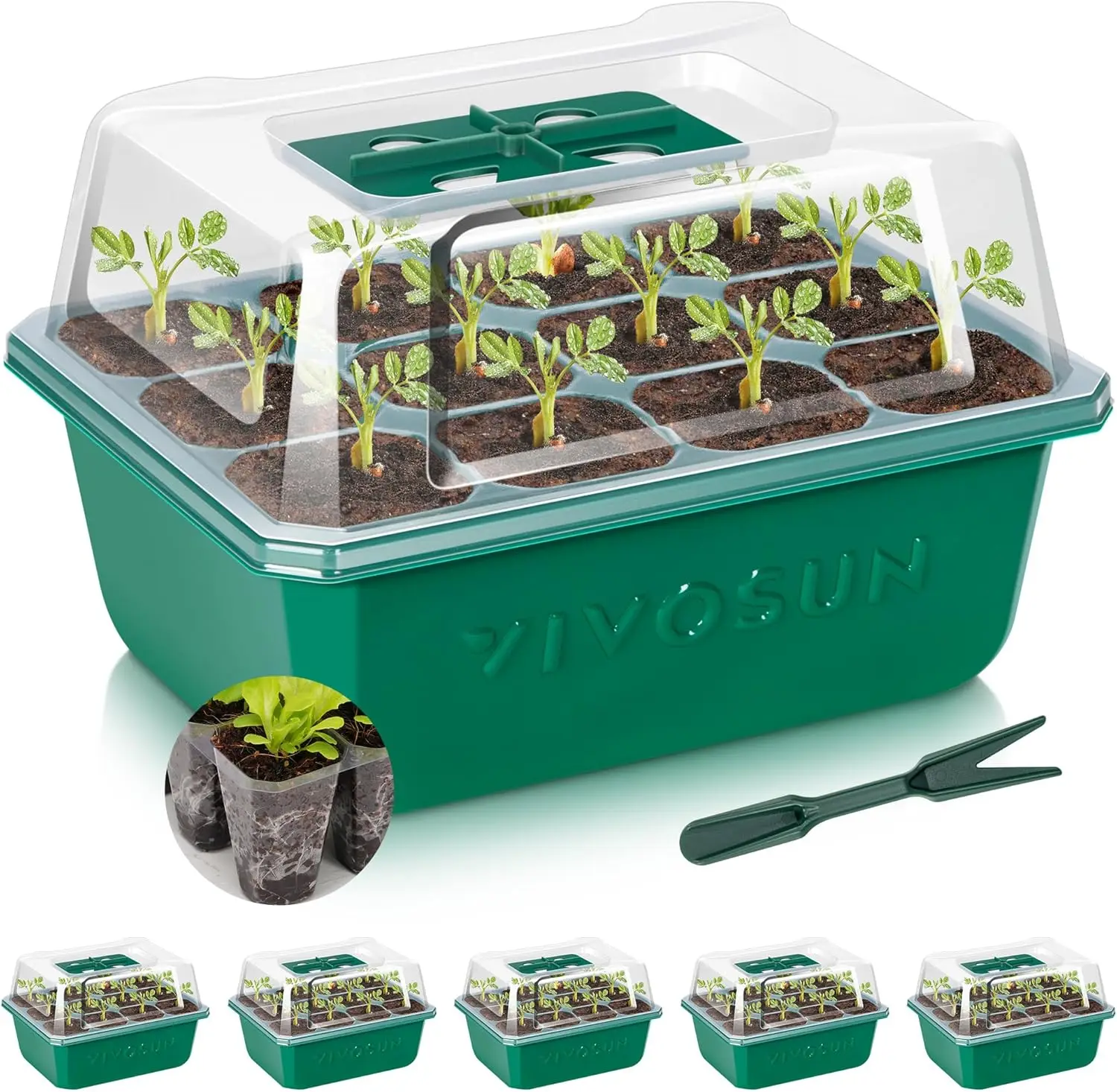 

Набор из 6 лотков для рассады с куполом для контроля влажности, многоразовый набор для проращивания семян на 72 ячейки