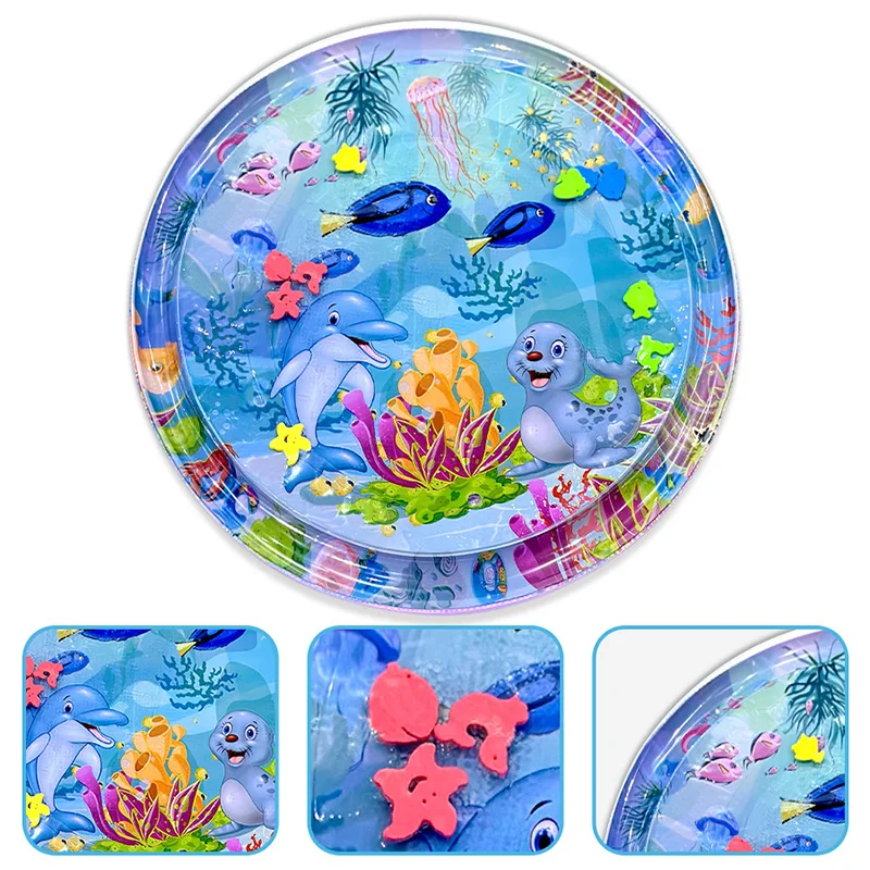 1pc 100cm Large Baby Playing Water Mat Dolphin Seal Pattern PVC Inflatable Round Play Mat Cushion Kids Gift