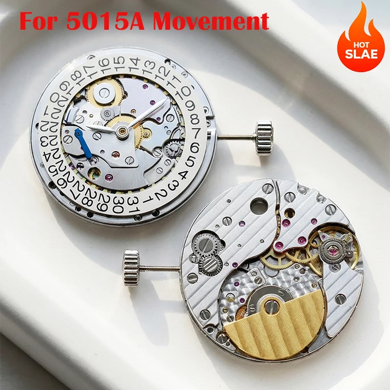 Movimiento de reloj esqueleto de 38 joyas para movimiento 5015A, movimiento mecánico automático de micro rotor súper delgado de tres agujas con fecha única