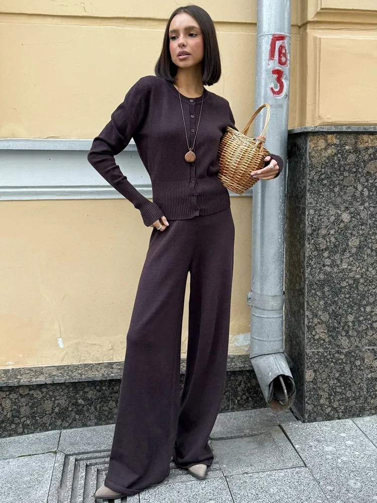 Tuularose frauen 2-Teiliges Set Fashion Solid Strickjacke Schlank Kordelzug Hosen Casual Pendler Streetwear Weibliche Stricken Hosen set