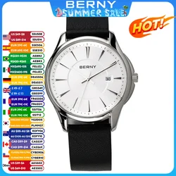 BERNY Men Watch Quartz Top Japan Miyota GM10 Wristwatch Business Sports Waterproof Male Clock Leather Simple Watches for Men