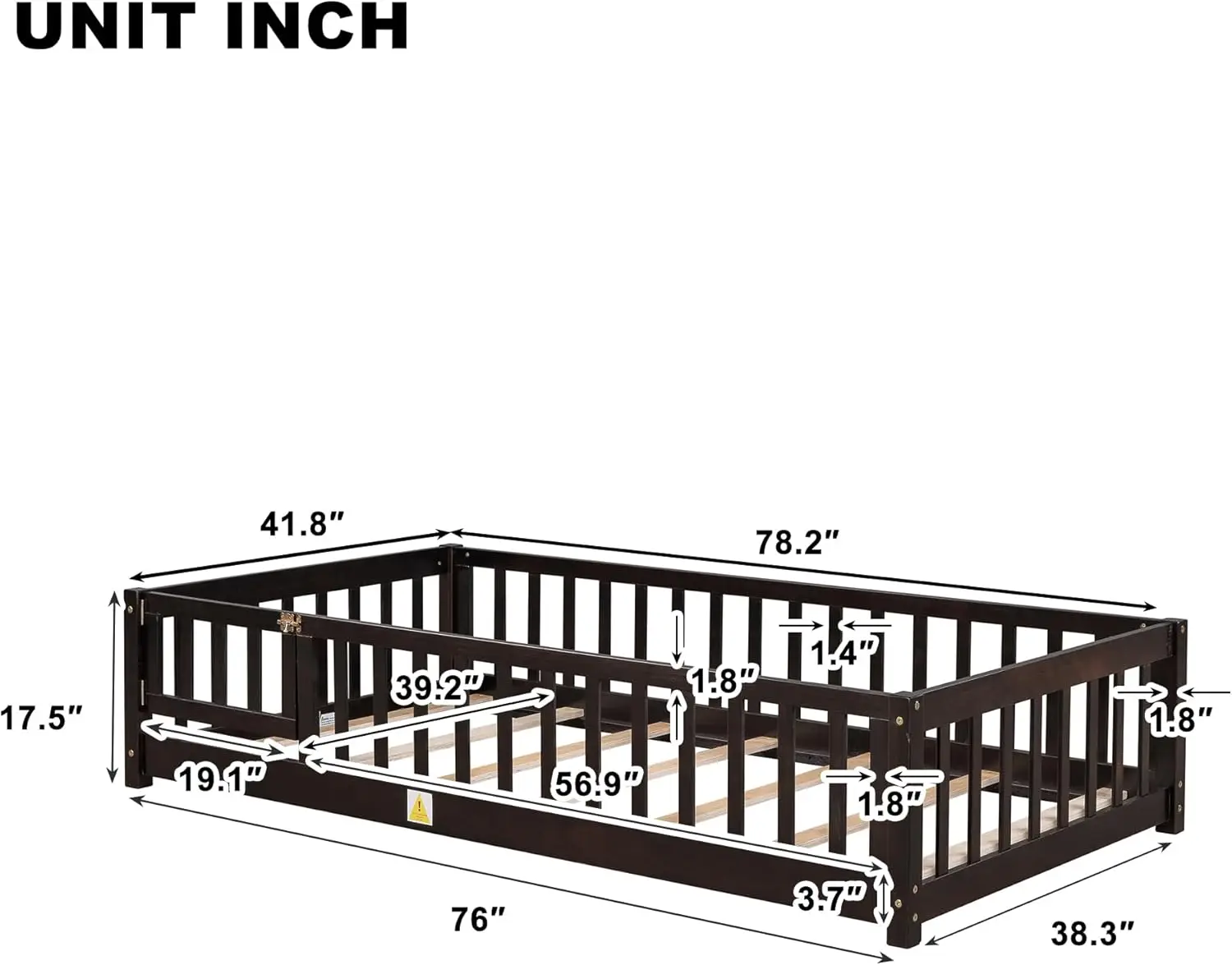 Marco de cama de suelo Montessori con puerta convertible y listones de madera para niños, cama Montessori de madera con barandillas de seguridad para niñas y Bo