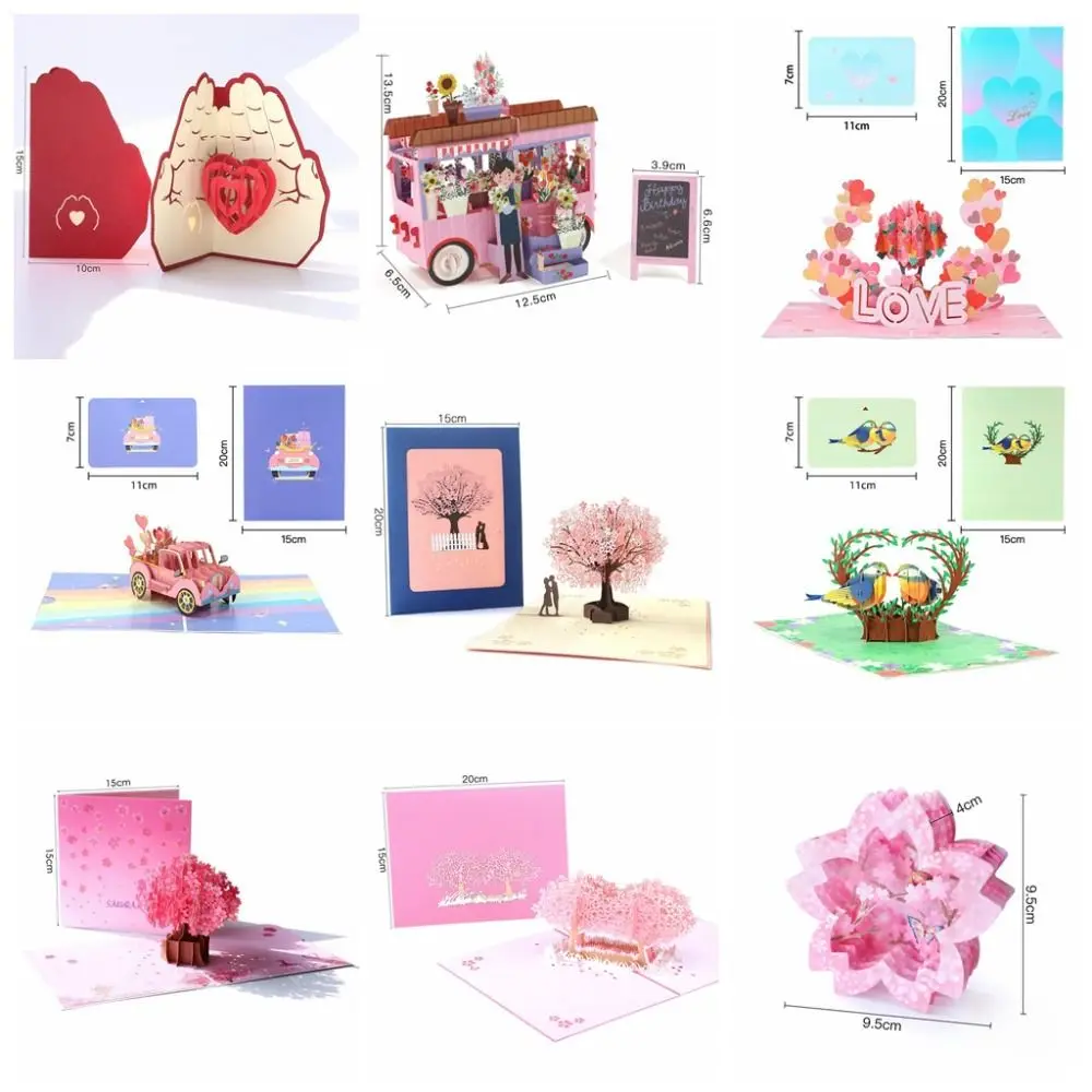 Feliz Día de San Valentín Tarjetas emergentes 3D del Día de San Valentín Escritura a mano Amor para siempre Tarjetas de felicitación emergentes Bendición plegable